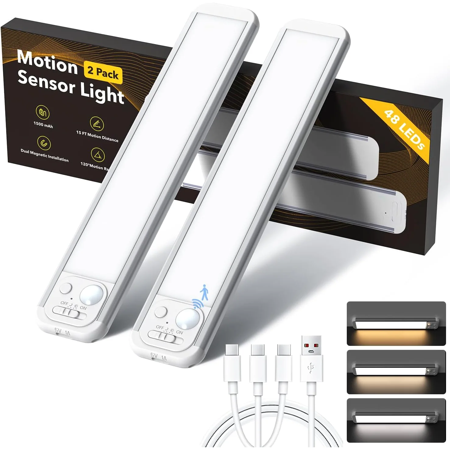 SECRUI 8.5 Inch Motion Sensor Cabinet Light, white, 2-pack