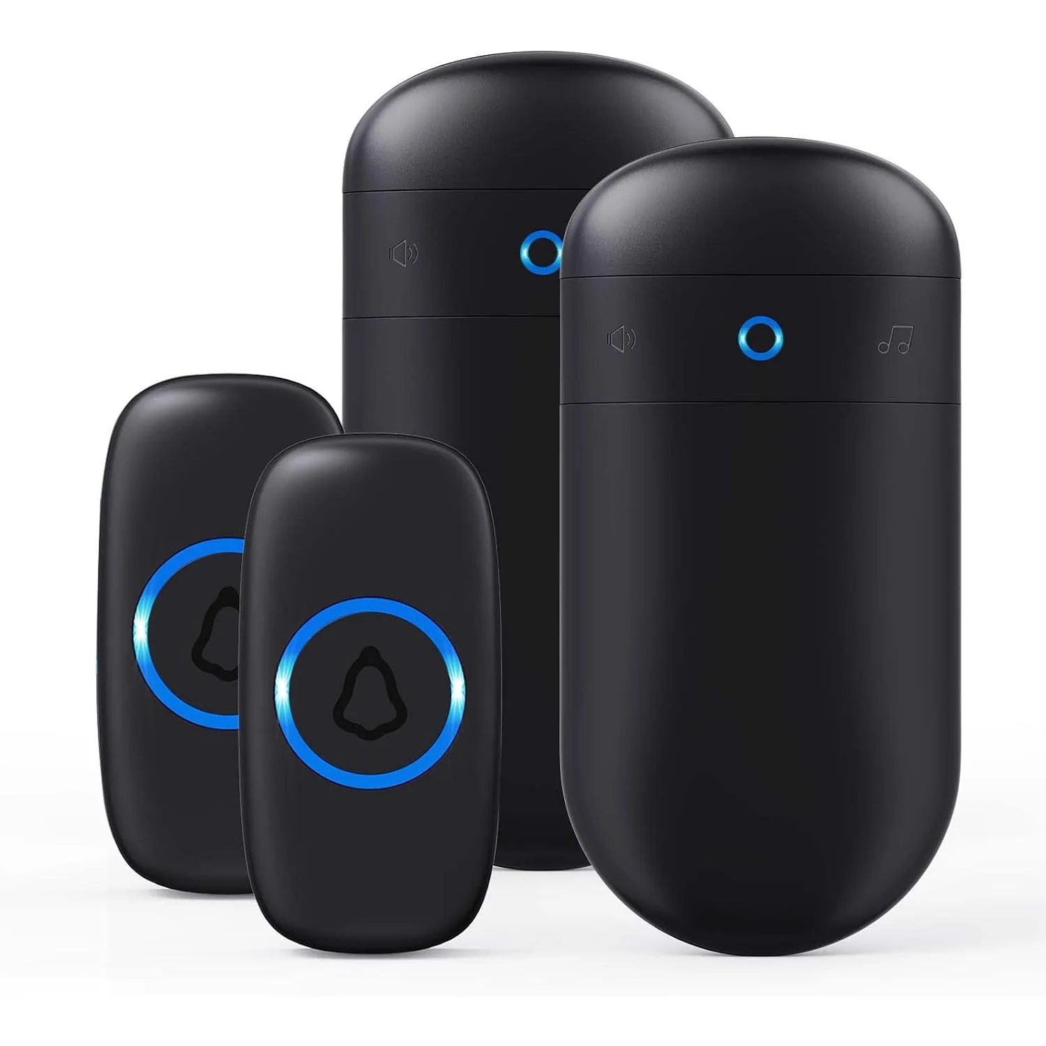 SECRUI Capsule Wireless Doorbell, black, 2 buttons + 2 receivers